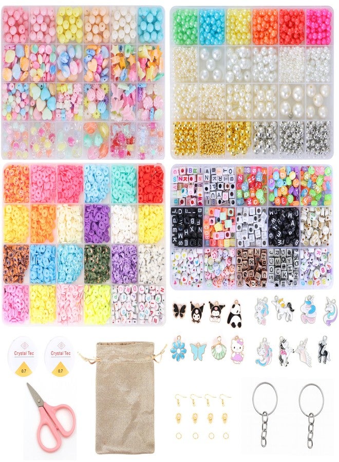 Ambitieux DIY Jewellery Making Kit for Girls - Big Beads Set with 4 Storage Boxes, Alphabet Beads, Pearls, Clay Disc Beads, Cute Charms, Keychains, Earring Hooks, Elastic Thread, Scissors & Jute Bag - Bracelet, Necklace & Keychain Craft Kit Birthday gift for girls age 1 2 3 4 5 6 7 8 9 10 years - Image 1